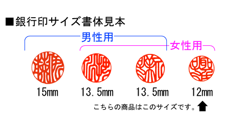 銀行印サイズ比較１２ｍｍ