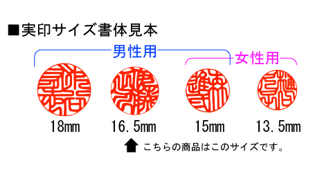 実印サイズ比較１６．５ｍｍ